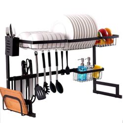 Over The Sink Dish Drying Rack, Large 2 Tier Dish Dryer Rack for Kitchen Organization Storage Shelf Dish Dryer Rack Utensils Holder for Countertop wit