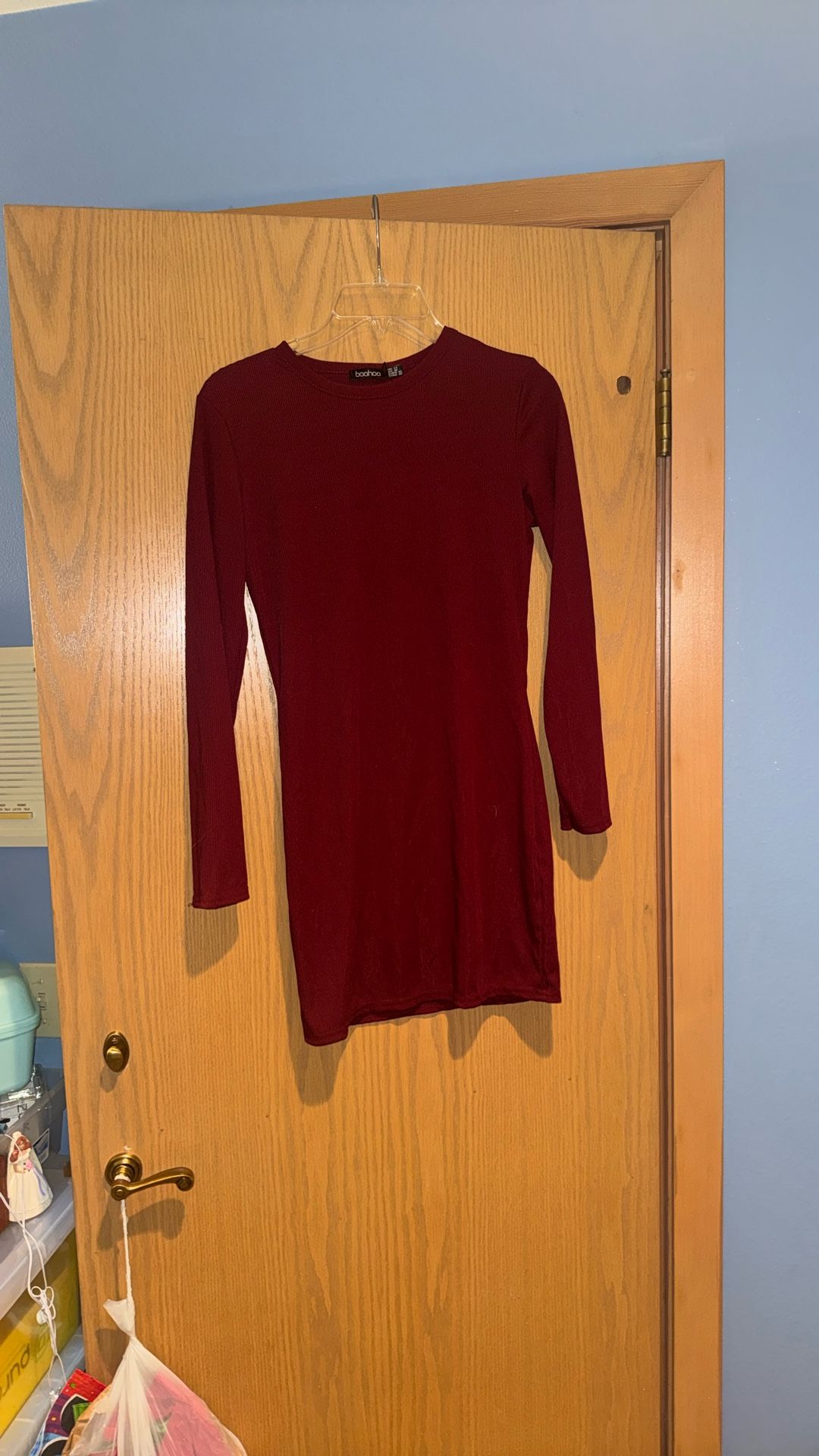 Boo-Hoo Dress Size Us 10 Ribbed Basic Long Sleeve Body Con Dress Merlot