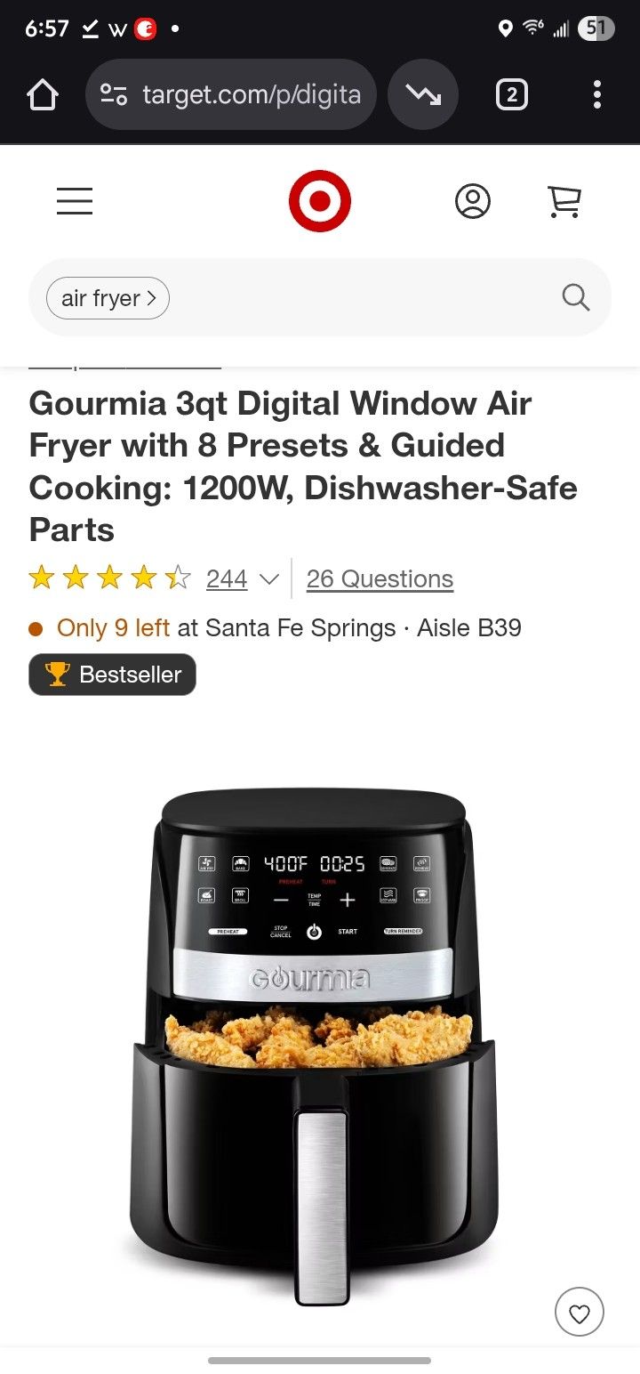 Brand New Gourmia 3qt Digital Air Fryer