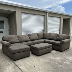 Brown Sectional Couch With Ottoman