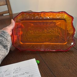 Vintage Amberina Red Orange Glass Bread Plate The Last Supper