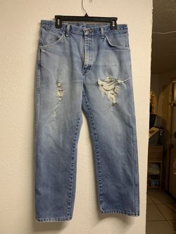 Men’s Rustler Brand Blue Jean Straight Leg Work Pants Size 36x29