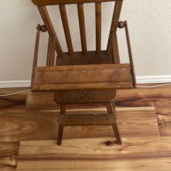 Used Vintage Brown Wood Doll High Chair 