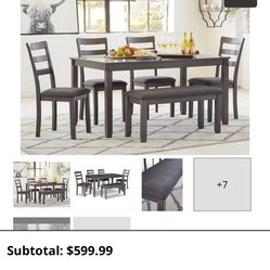 Bridson Dining Table and 4 Chairs and Bench Set