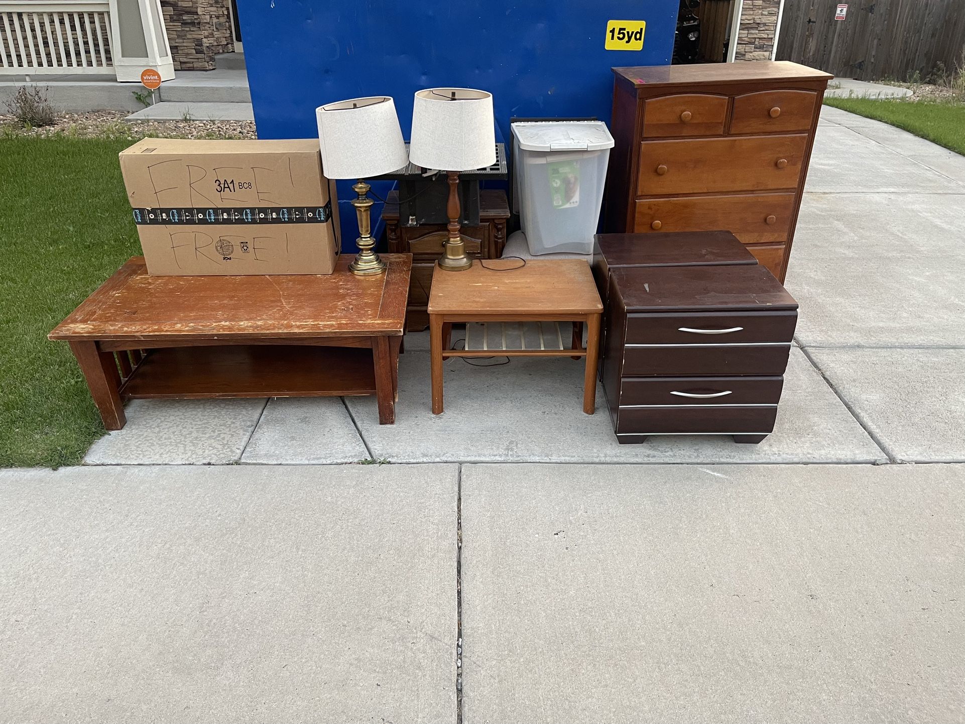 **Free Furniture ** Couch, Coffee Table , Lamps , Two Side Dressers , Side Table
