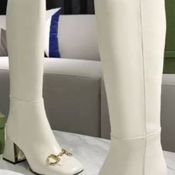 NEW Gucci Cream leather Boots 