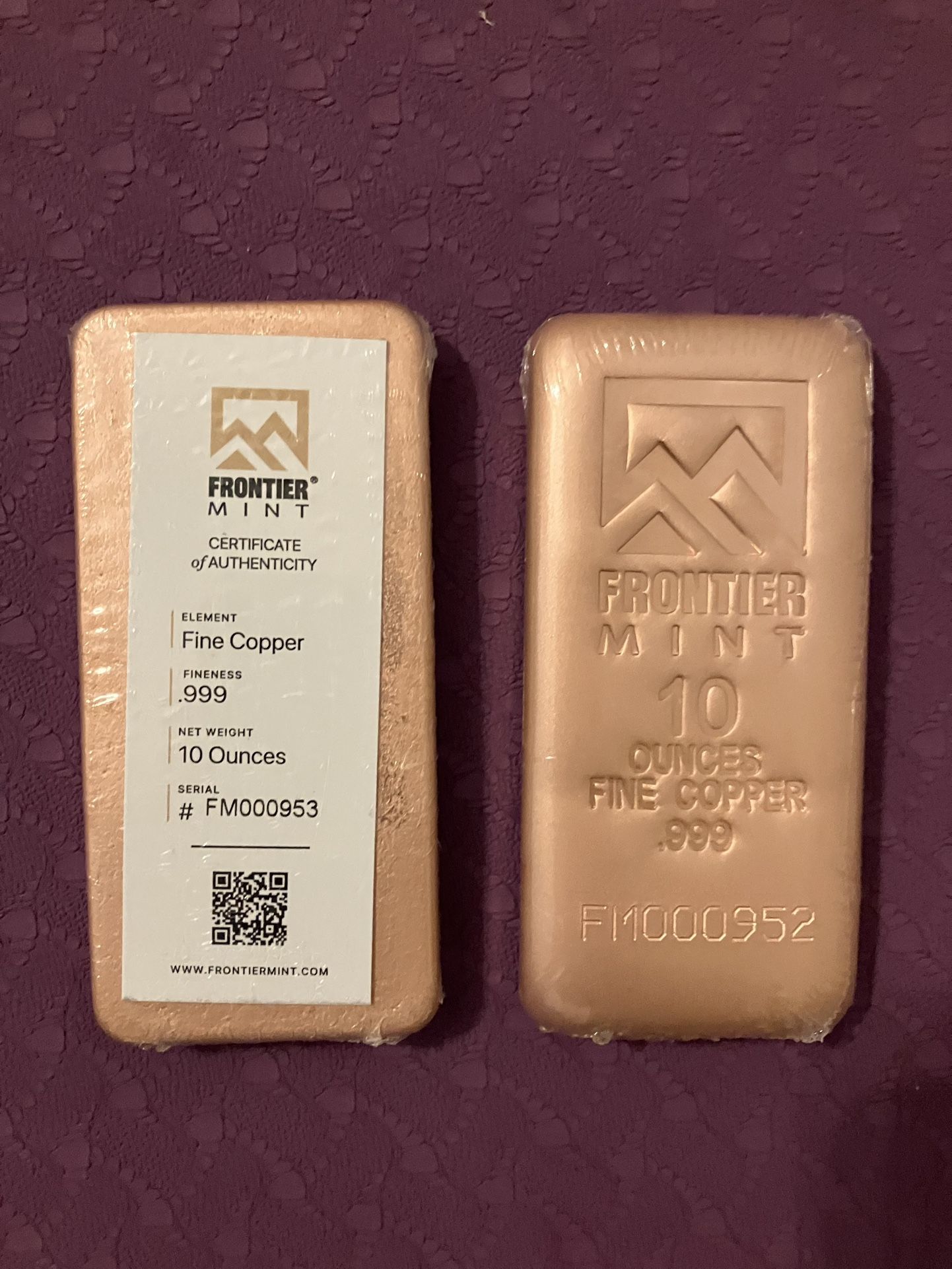 1 Ten Ounce Copper Bullion by Frontier Mint!