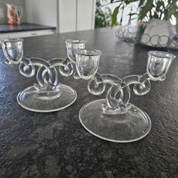Pair Of Heisey Lariat Double Candle Stick Candle Holders Pattern # 1540 Vintage