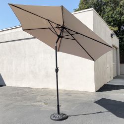 $70 (New) Patio set (10ft umbrella and base stand) tilt crank, outdoor garden market, beige or red color 