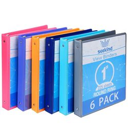 1 Inch 3 Ring Binders,SEEKIND View Binders,Holds Up to 8.5"11" Paper,Customizable Clear Cover,for Home,Office, and School Supply,6 Pack