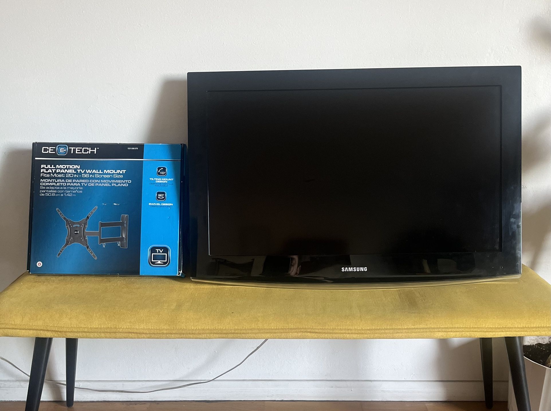 37” Samsung TV + Full Motion Wall Mount
