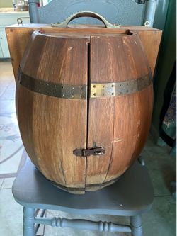 Antique wooden barrel mini bar