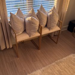 Modern Faux Fur Chairs Gold Arms 