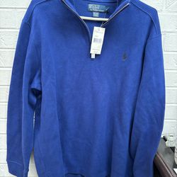 Polo Ralph Lauren NWT Men Blue Cotton Hal Zip Sweatshirt Size L