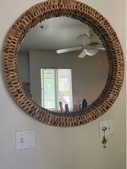 Rattan round mirror