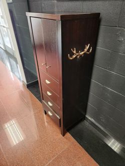 Wood Lingerie Drawer Chest Dresser. Side Antler Hanger