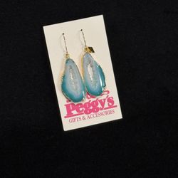 Real Quartz Geode Earrings (14k Gold Played) Teal, Aqua, Turquoise, Blue, Handmade Jewelry, Druzy Stone, Dangle Drop Earrings