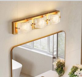 Light Vanity Fixtures, Curved Cloud Glass Lampshades Gold Copper Plate.