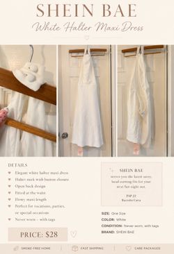 OBO NWT SHEIN BAE White Halter Maxi Dress – Open Back – Size Medium EU 38 US 6 Size