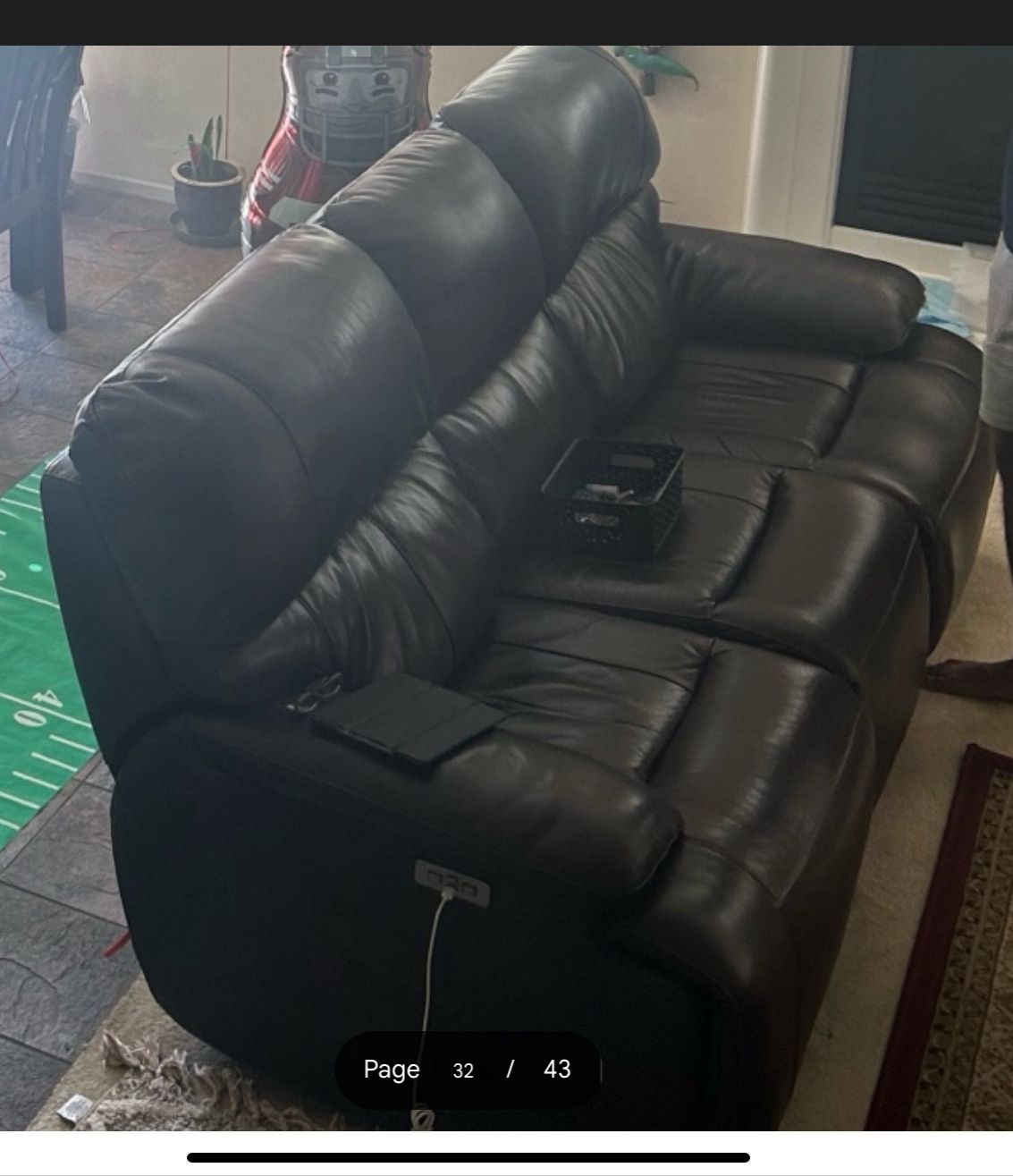2 Leather, full size electric recliner sofas. Dark brown color.