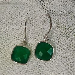 SS Earrings With Genuine Green Onyx