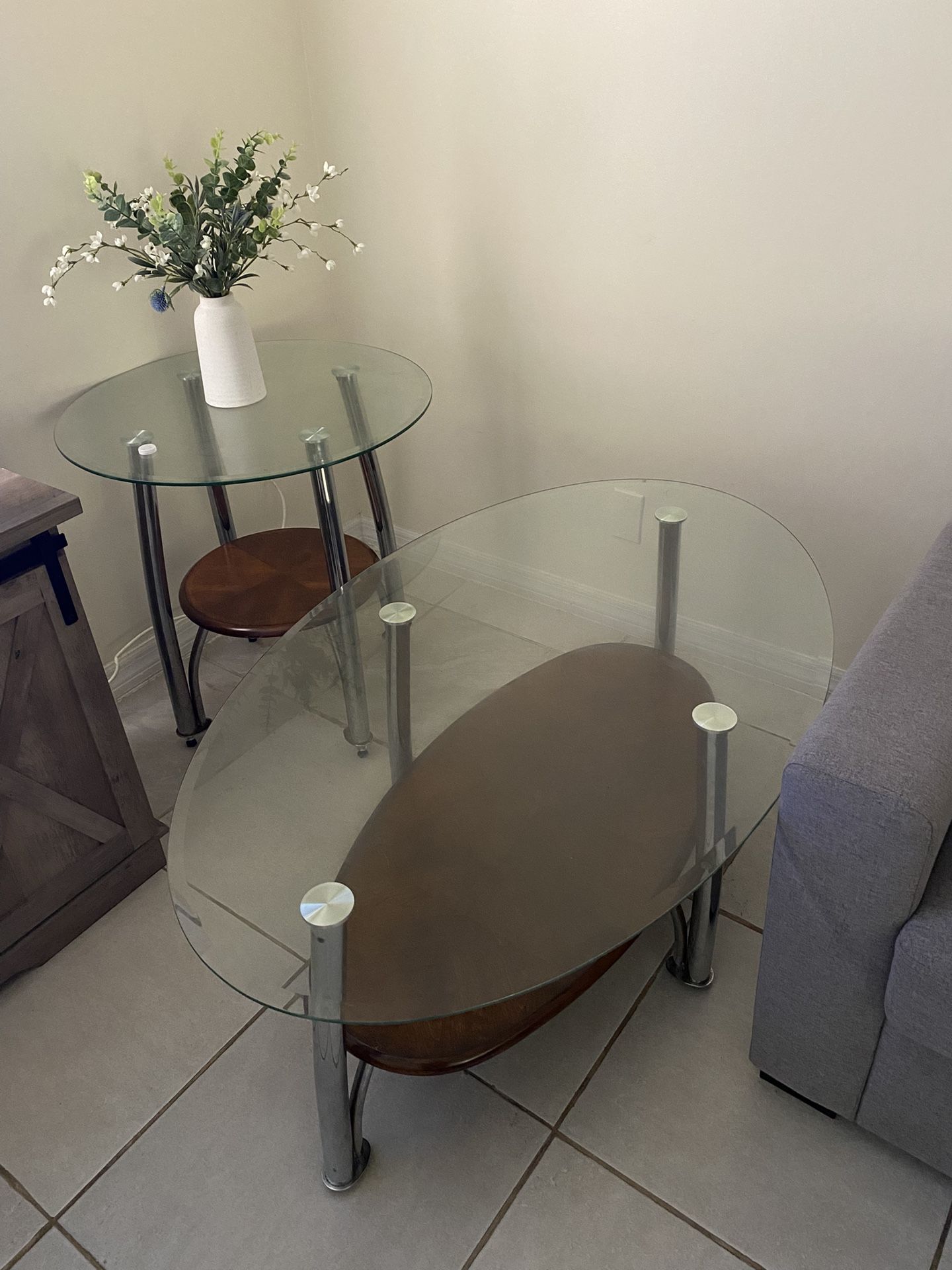 Glass Coffee Table And Glass Side Table