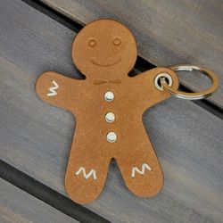 Gingerbread Man Leather Keychain 