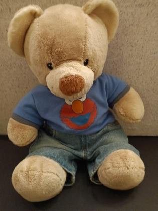 Build a Bear 15" blonde teddy bear with jeans and Cookie Monster Tshirt. 