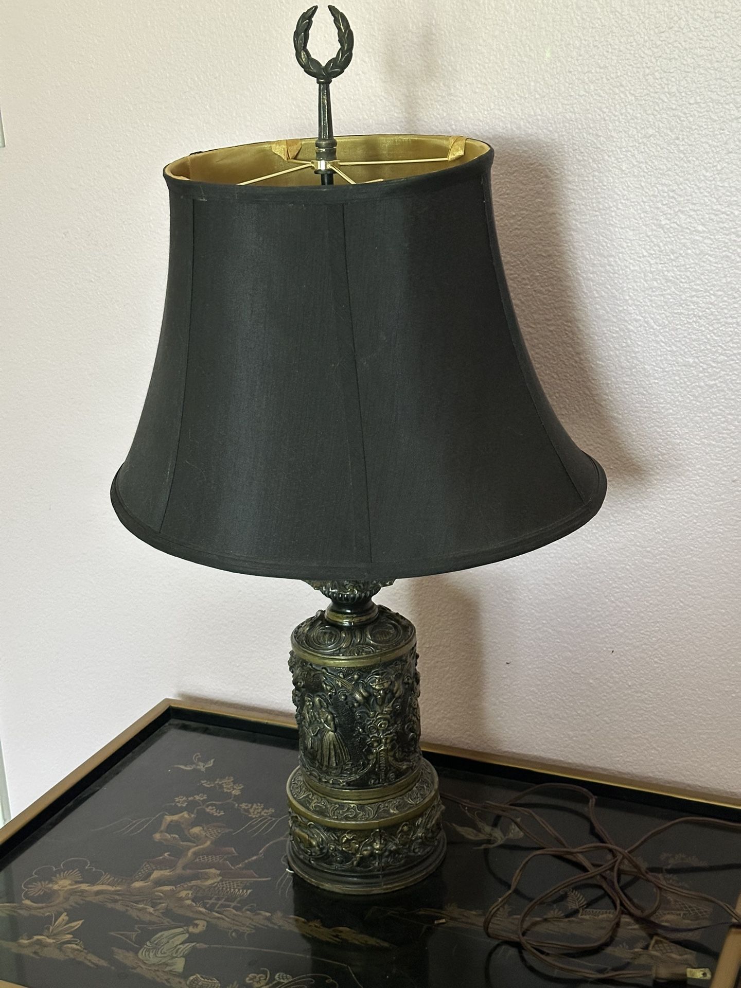 Antique Victorian bronze oil lamp converted to electric lamp