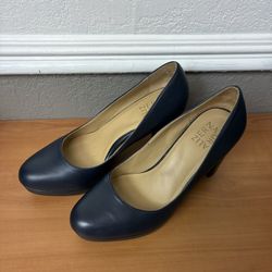 Naturalizer Women's 7 Navy Pumps Stacked Block Heel Shoes