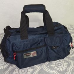 vintage Trailmaker Sport Teacher Dorm Gym Equipment Duffel Bag in navy. 