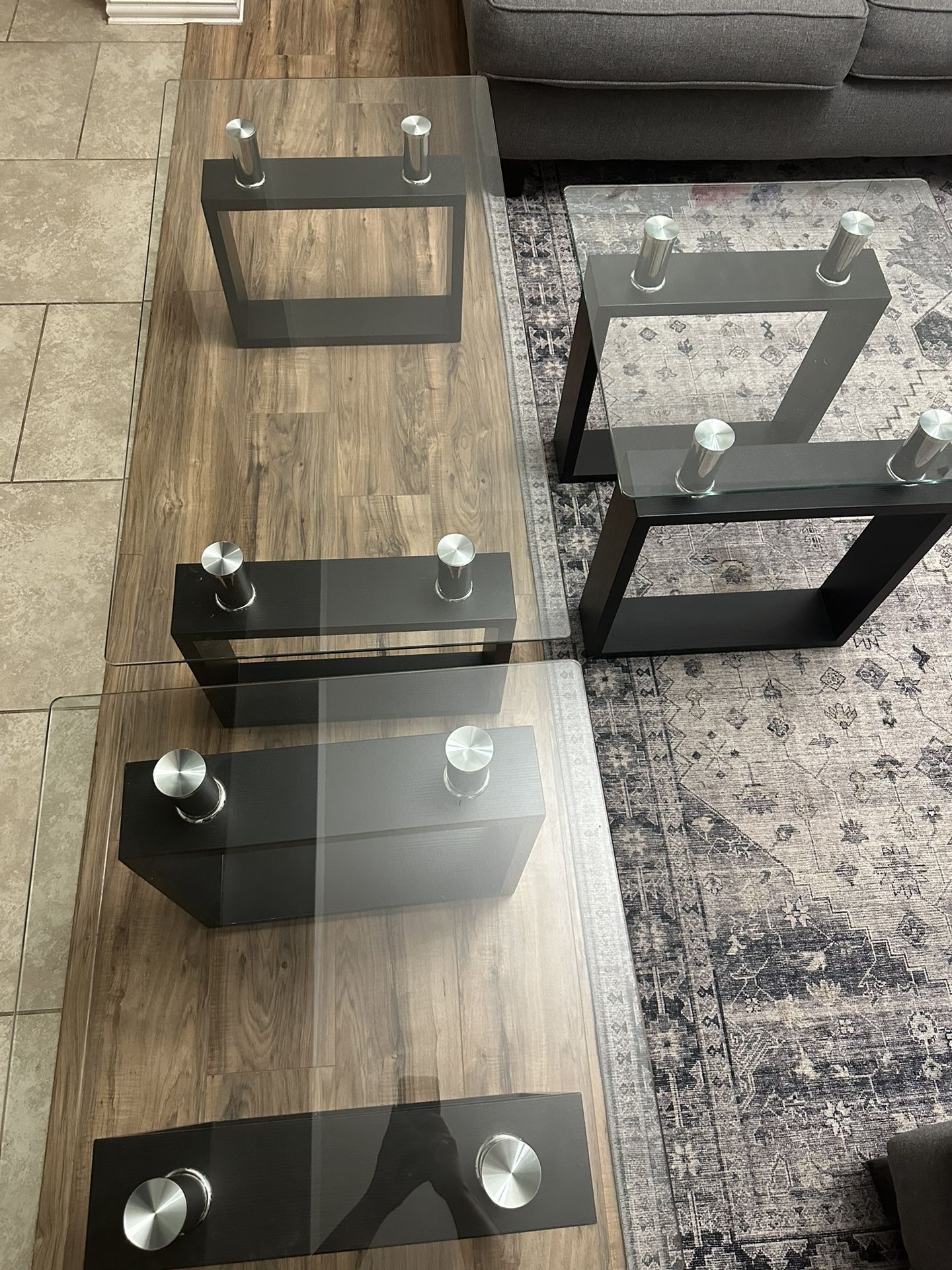 3 Piece - Glass Coffee Table Set with 2 End Tables