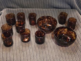 Vintage tortis shell snack bowl and glasses