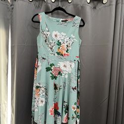Green Floral Print Dress, Medium