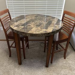 Marble table and 2 chairs