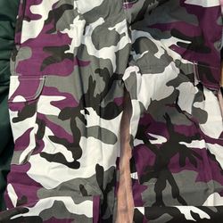 Grey And Purple Cargo Pants 
