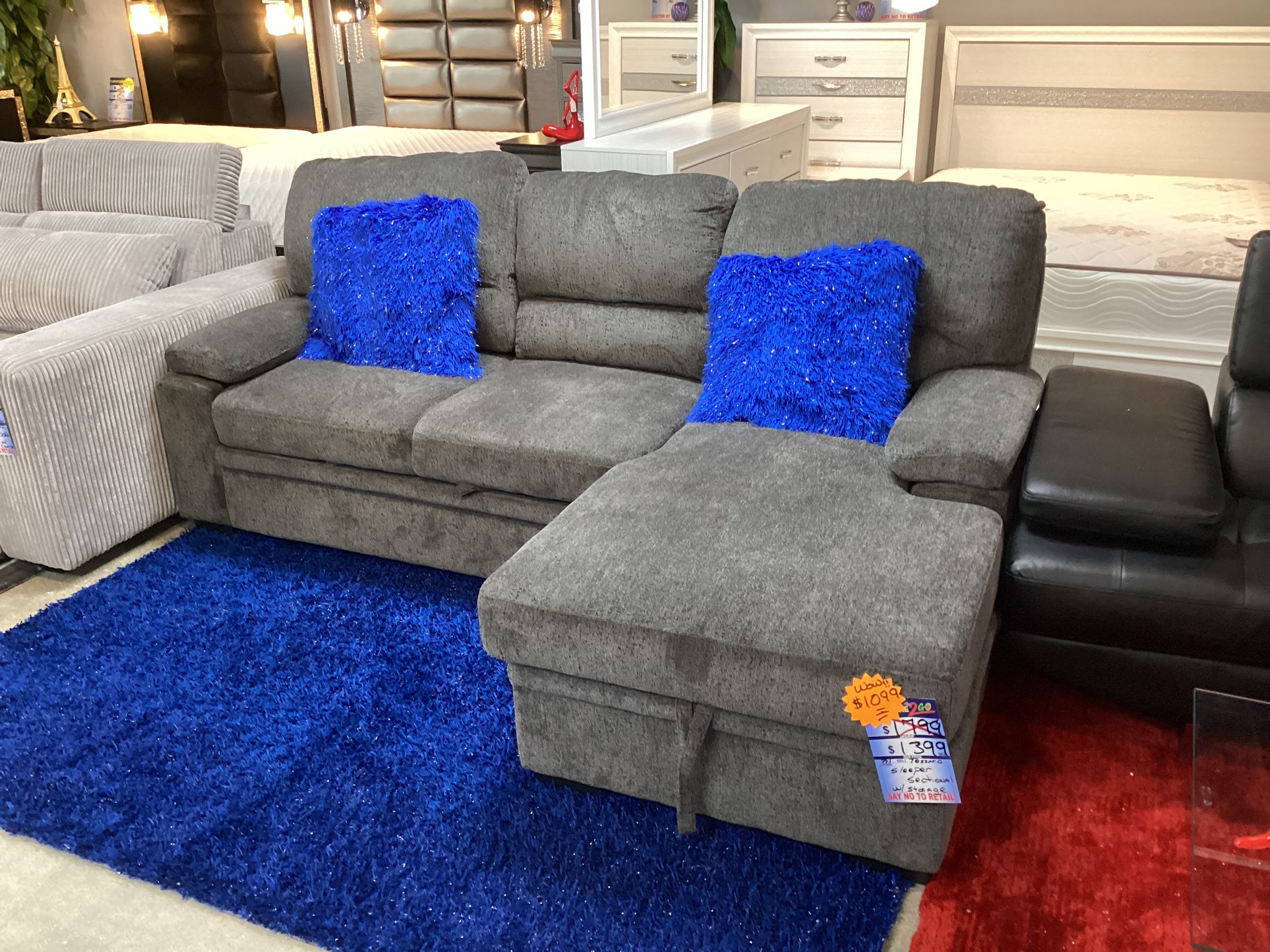 Beautiful Furniture Sofa Bed With Storage On Sale Now For $799 Color Light Gray And Dark Gray Are Available!