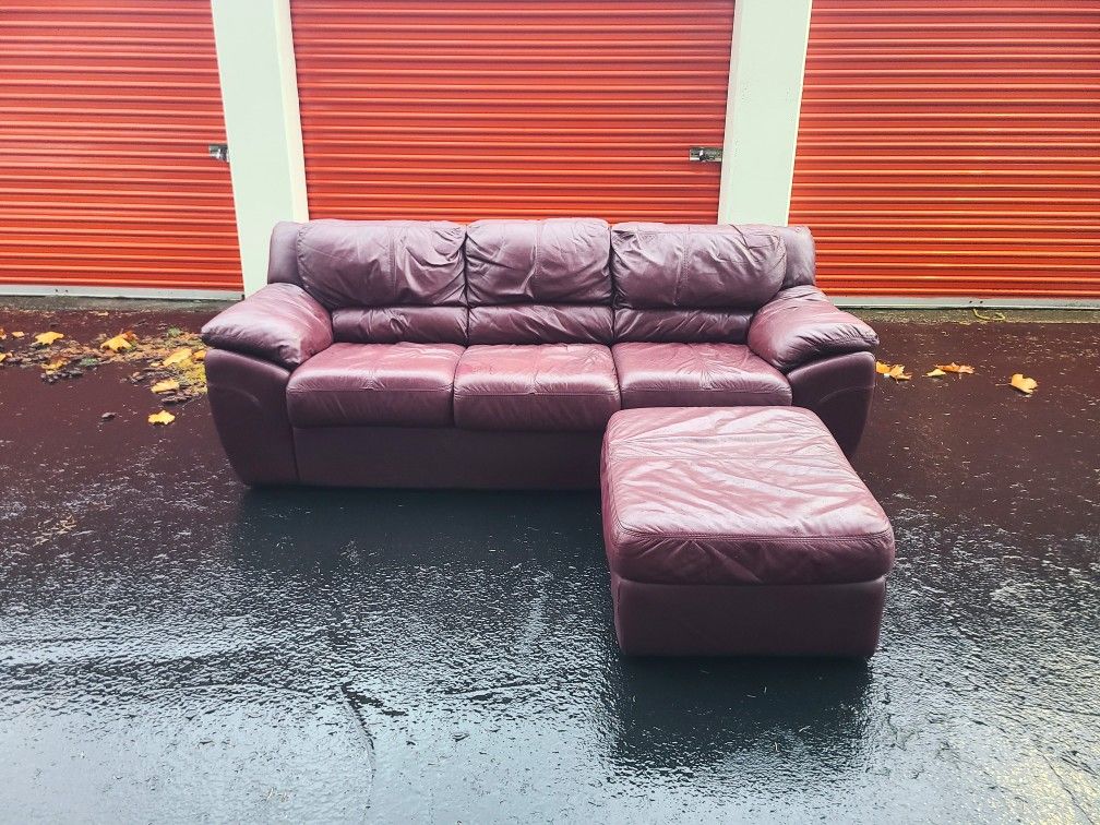 Large Burgundy Leather Couch - Free Delivery