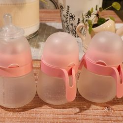 3 Nanobebe 9oz Baby Bottles, 2 Handles, Level 2 & 3 Nipples