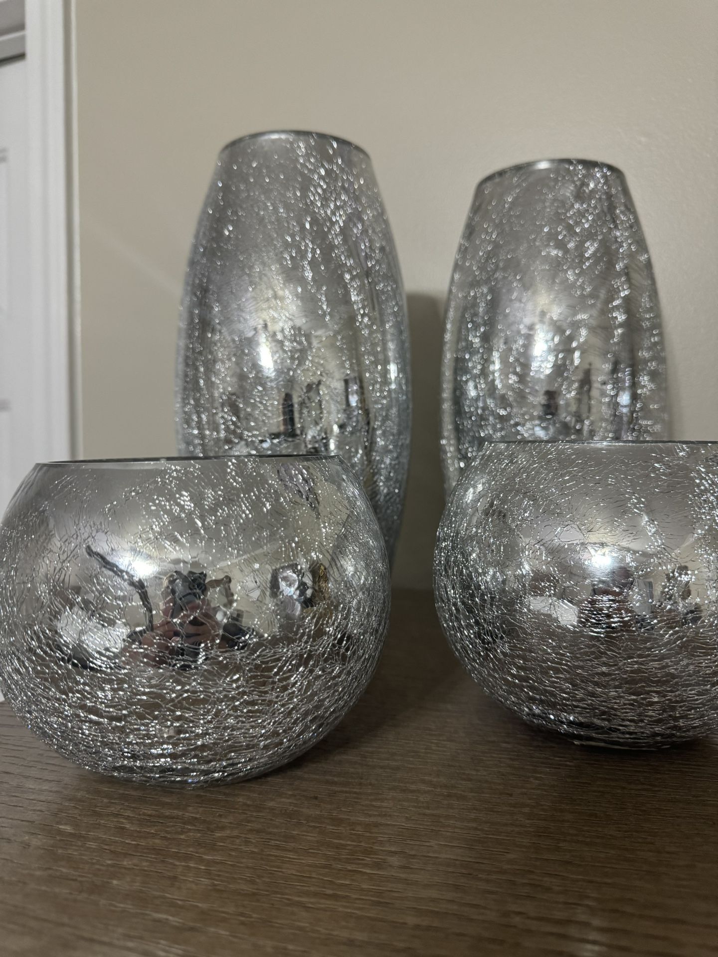 Round And Tall Decorative Silver Vases