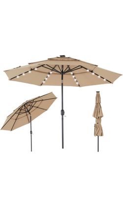 9' 3-Tiers Solar Patio Umbrella with LED