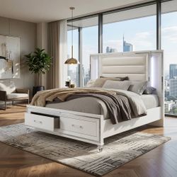 Luxury bed with drawers and LED lights. Downpyment $85