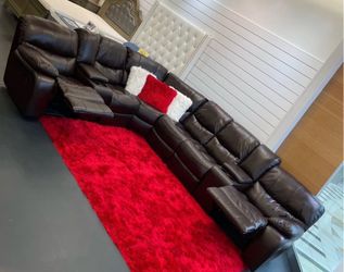Limited times sale. Madrid Brown leather reclining sectional only $1399. Easy finance option. Same-day delivery.