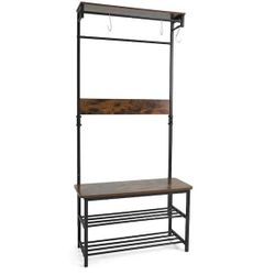 Industrial Hall Tree with Bench and Shoe Rack