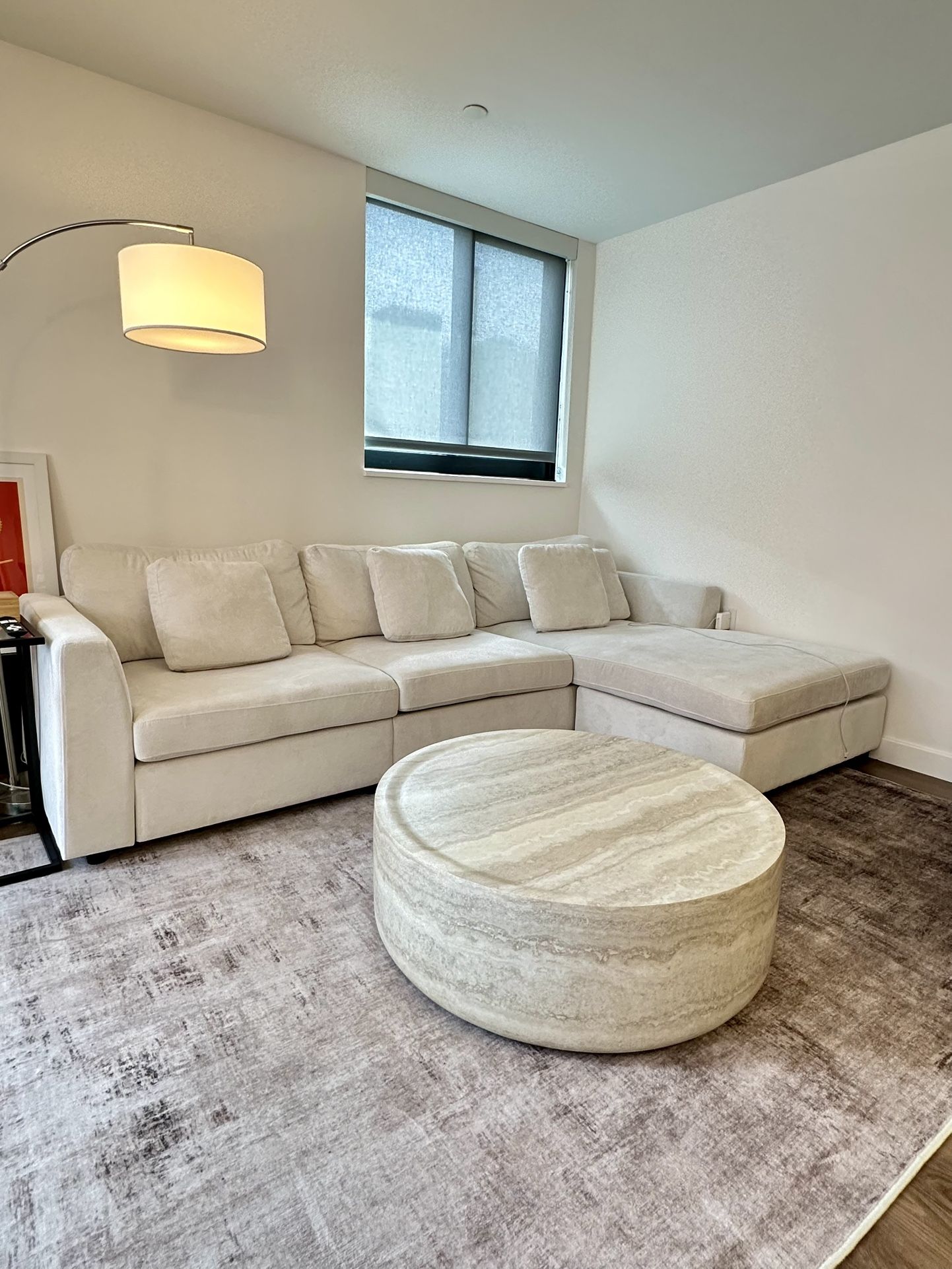 White Modern L Shape Sofa with Chaise - Great Condition