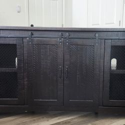 Dark brown rustic TV console stand barnyard style