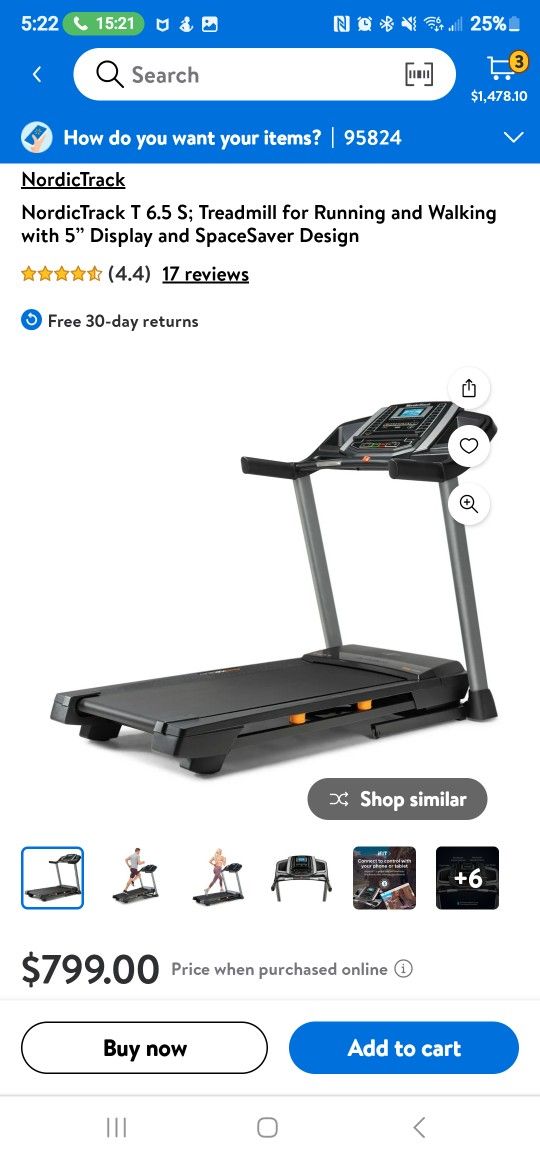 NordicTrack T 6.5 S; Treadmill for Running and Walking with 5” Display and SpaceSaver Design