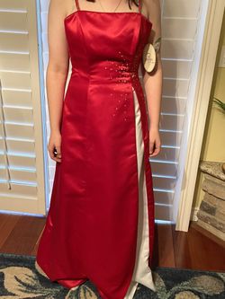 Brand New Red Prom Dress Dressy Long Gown Satin Size small Rhinestone Spaghetti Strap