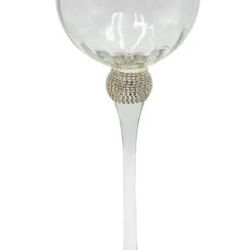 Glass Stem Candle Holders with Gold Crystals, Set Of 2