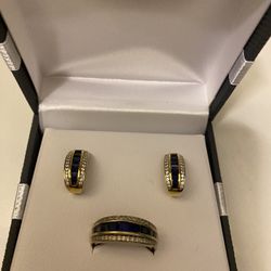 Diamond And Sapphire Ring And Earrings 